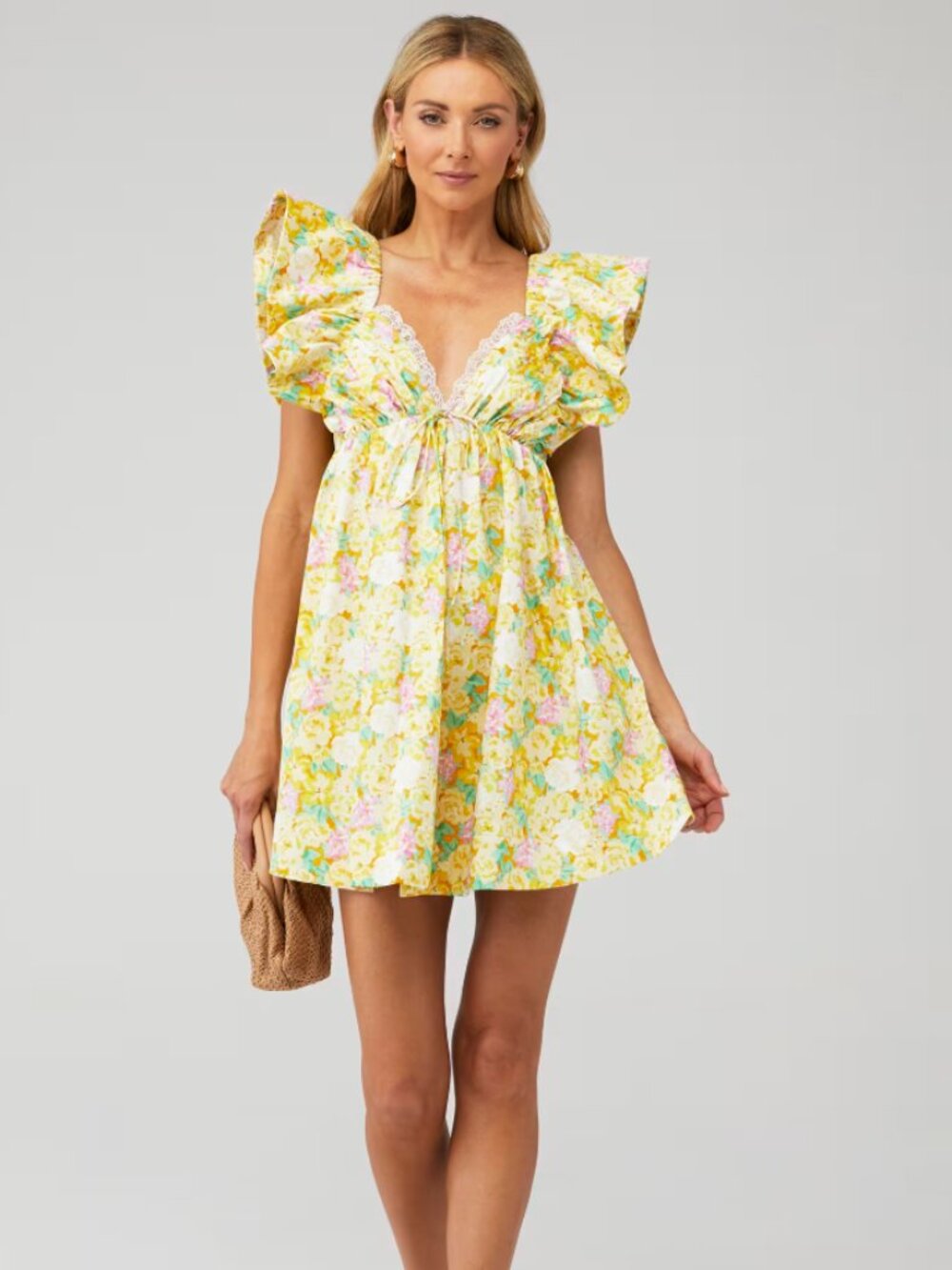 For Love & Lemons Tamra Mini Dress Yellow Floral